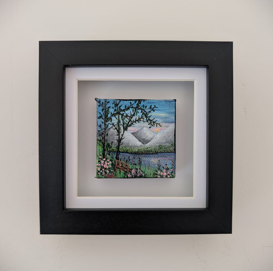 Watching the Mountains Small Acrylic Framed Painting 