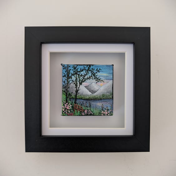 Watching the Mountains Small Acrylic Framed Painting 