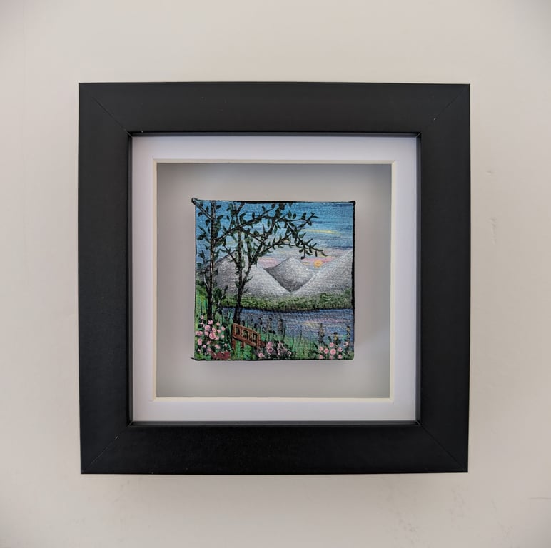 Watching the Mountains Small Acrylic Framed Painting 