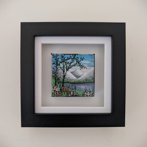 Watching the Mountains Small Acrylic Framed Painting 
