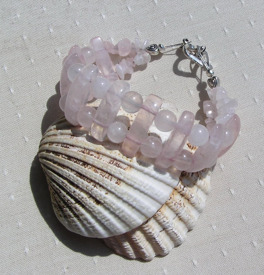 Rose Quartz Gemstone Beaded Chunky Bracelet "Jasmina"