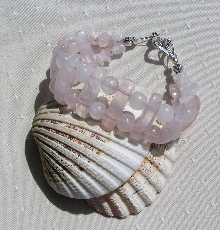 Rose Quartz Gemstone Beaded Chunky Bracelet "Jasmina"