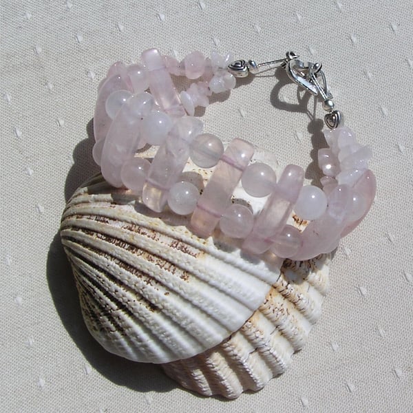 Rose Quartz Gemstone Beaded Chunky Bracelet "Jasmina"