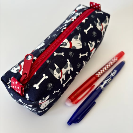 Small dog pencil case - padded zipped fabric pouch for pencils, crafts, makeup