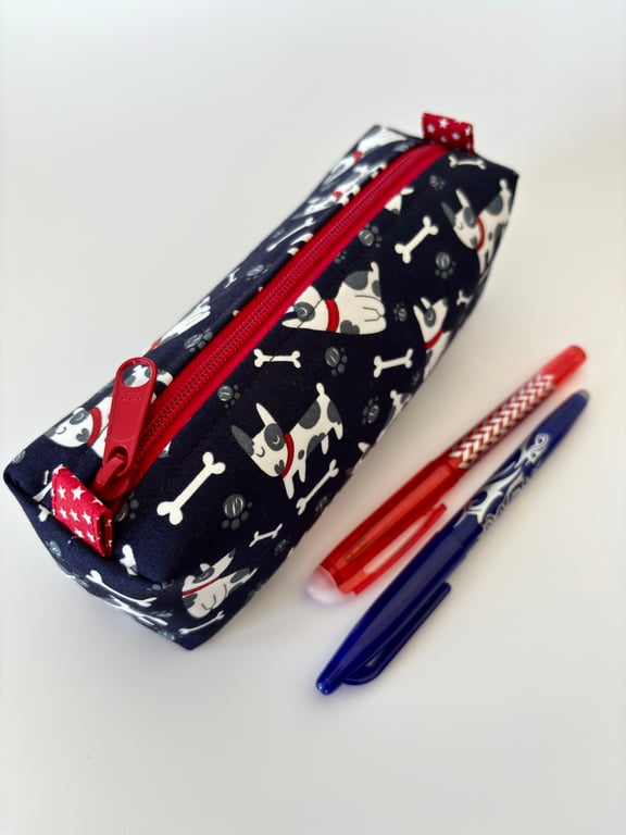 Small dog pencil case - padded zipped fabric pouch for pencils, crafts, makeup