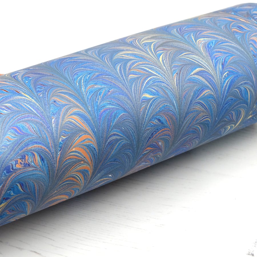 A4 Marbled paper sheet blue gold slight second 