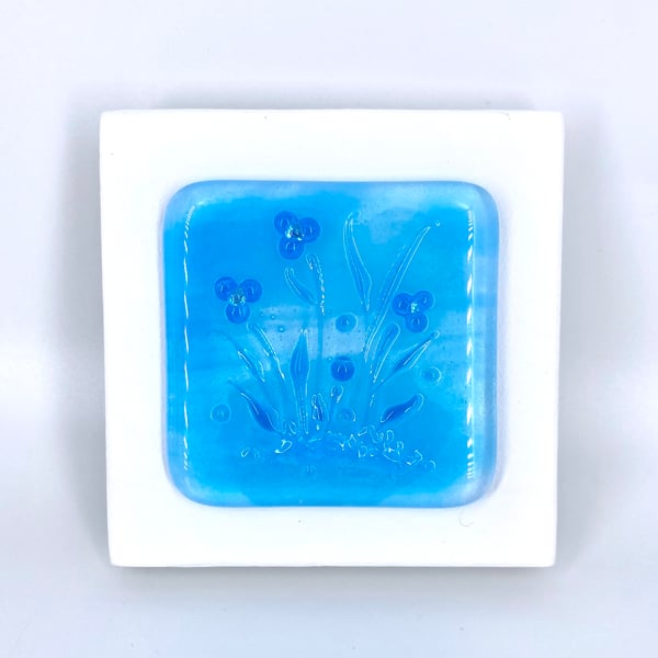 Glass Flower Meadow Picture in Turquoise