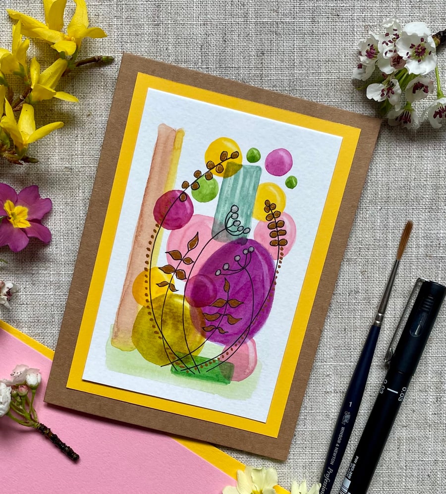 Abstract greeting card, original artwork, abstract art, spring colours, easter.