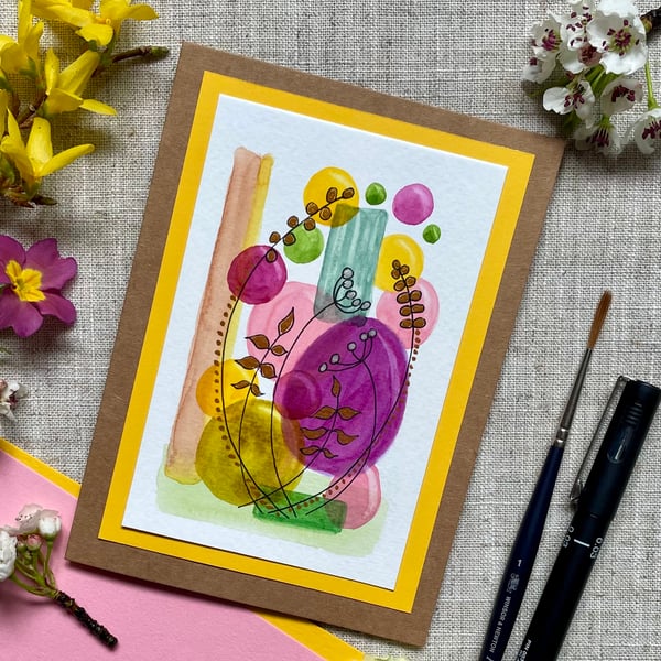 Card, greeting card, original artwork, abstract art, spring colours, easter.