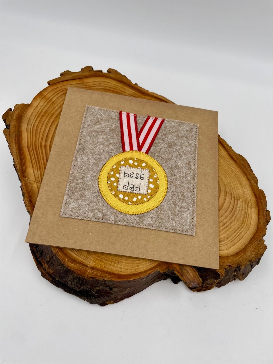 A medal for the best Dad appliqué card