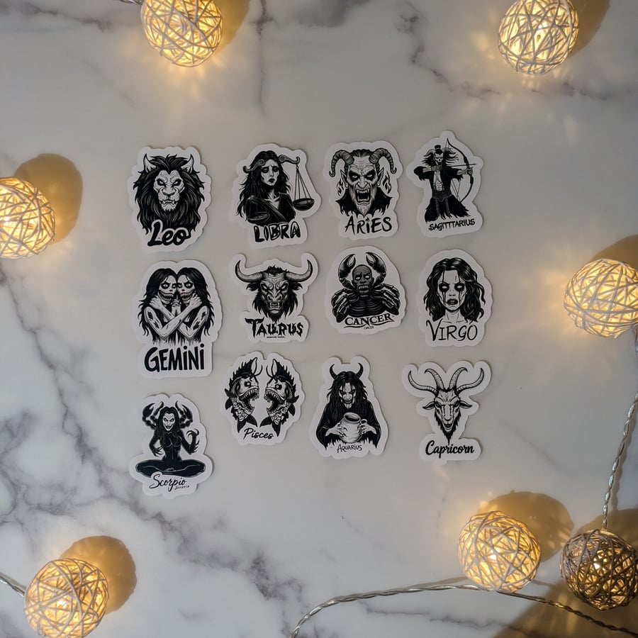 Zodiac Sticker Set 12 Mystical Horoscope Vinyl Decal Stickers