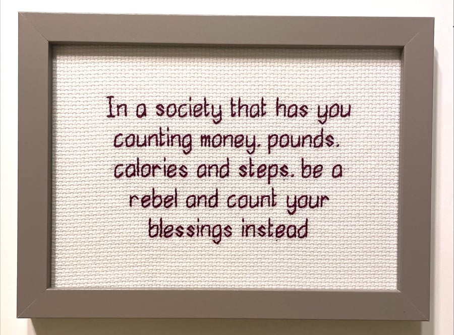 Count Your Blessings – Inspirational Handmade Cross Stitch – Framed Gift 7x5