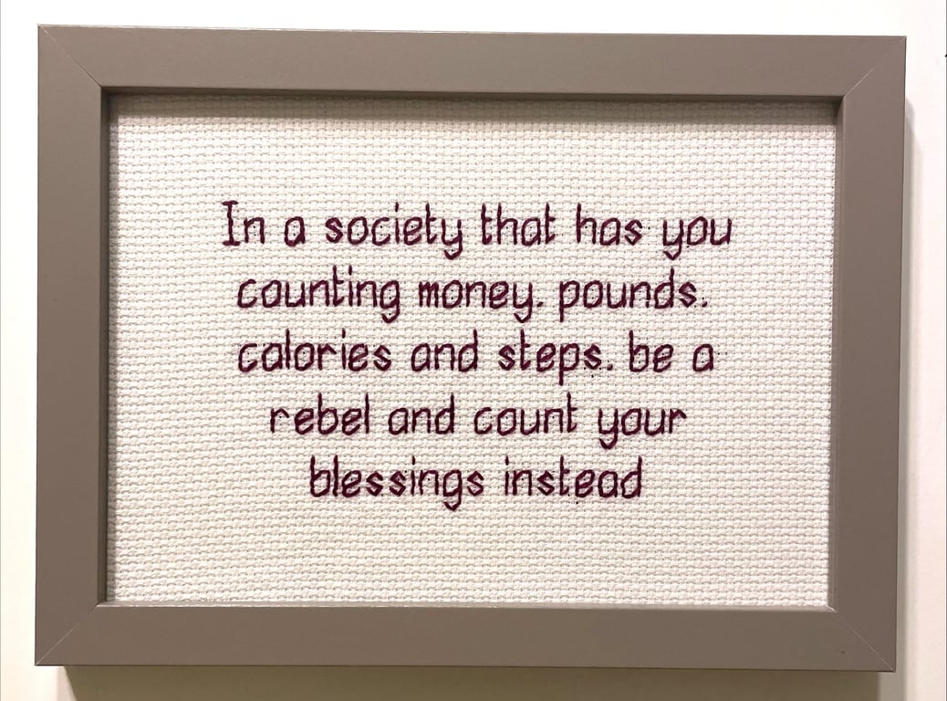 Count Your Blessings – Inspirational Handmade Cross Stitch – Framed Gift 7x5