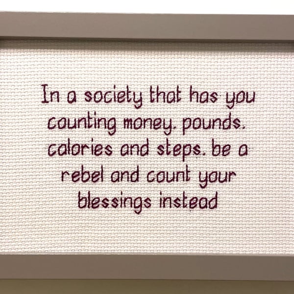 Count Your Blessings – Inspirational Handmade Cross Stitch – Framed Gift 7x5