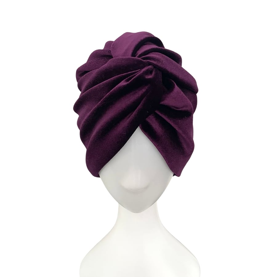 Purple Vintage Style Twist Turban Hat Soft Elastic Velvet Head Wrap