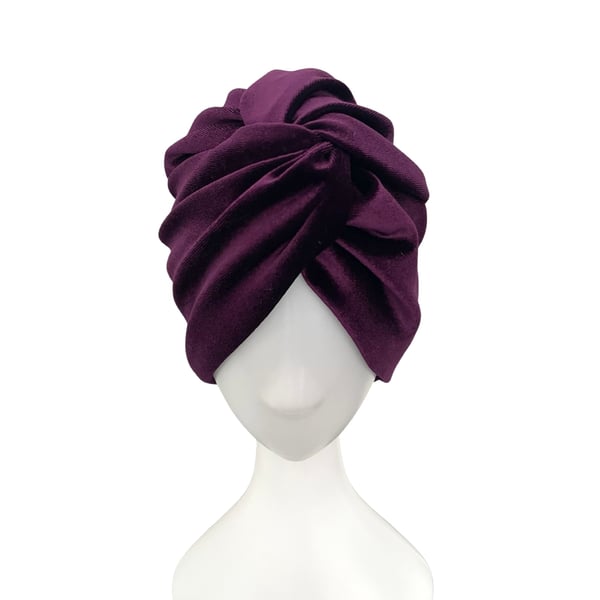 Purple Vintage Style Twist Turban Hat Soft Elastic Velvet Head Wrap