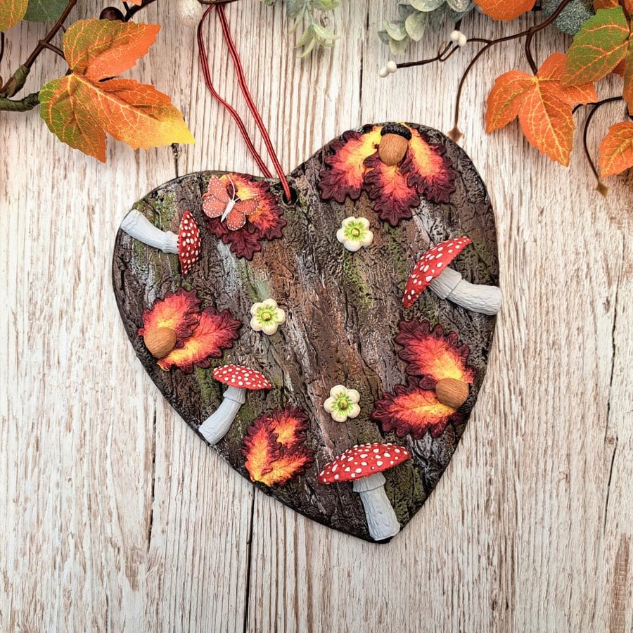 Autumn Mushroom Hanging Heart Decoration