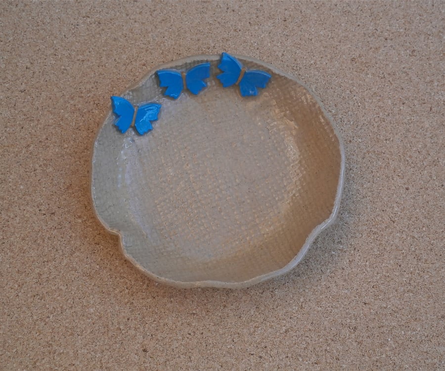 Butterfly trinket dish - Dessert bowl with sky blue butterflies - 3not