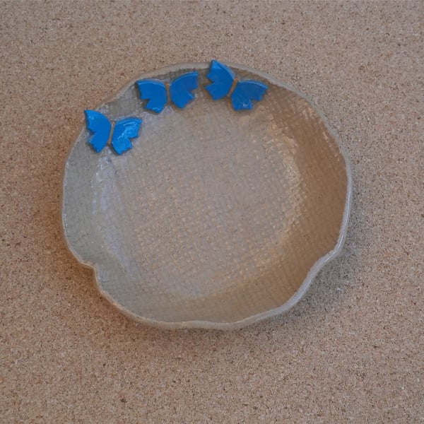 Butterfly trinket dish - Dessert bowl with sky blue butterflies - 3not