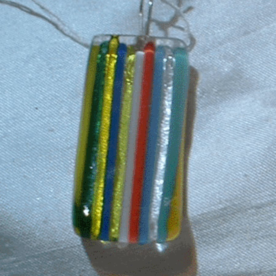  Fused glass multicoloured pendant with silver plated necklace 