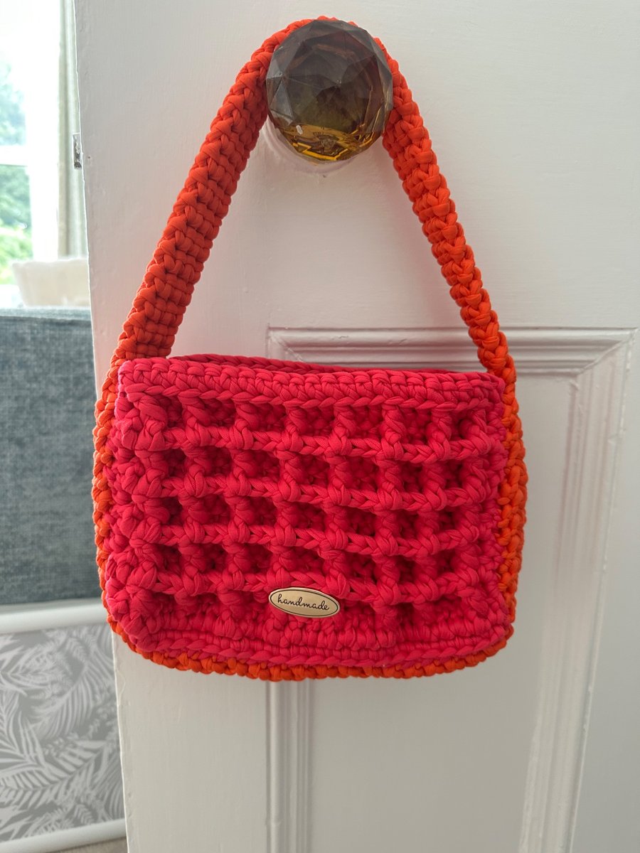Shocking Pink and Orange Shoulder Bag