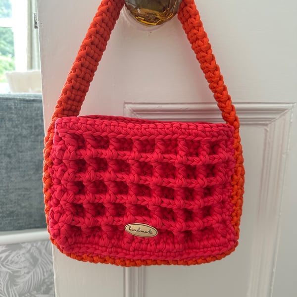 Shocking Pink and Orange Shoulder Bag
