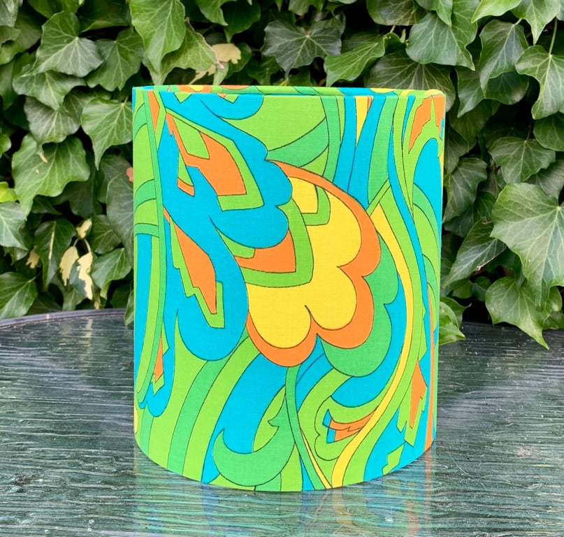 Zesty Psychedelic Blue Green Orange 60s 70s Vintage Fabric Lampshade option