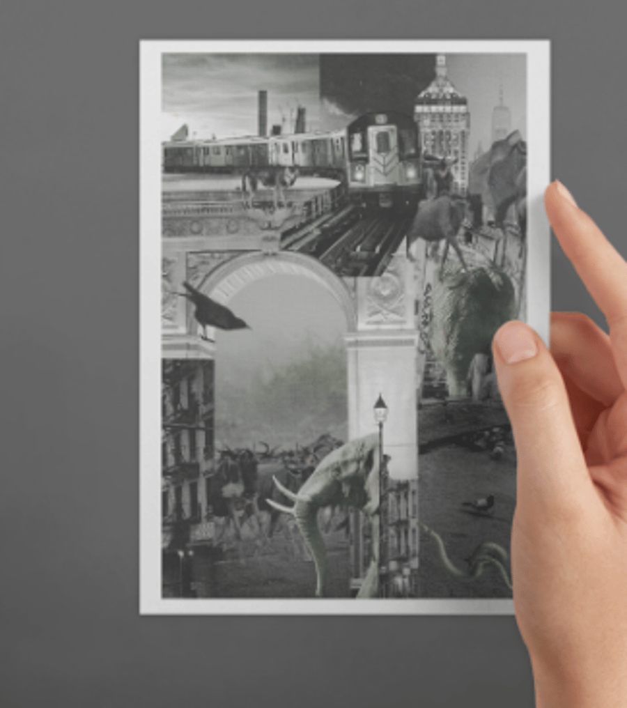 'Habitation' card printed from handmade collage 