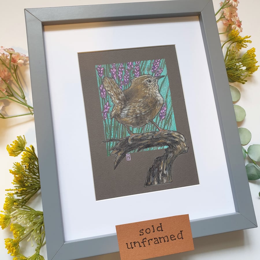 Little Wren, bird drawing, small wall art, original artwork