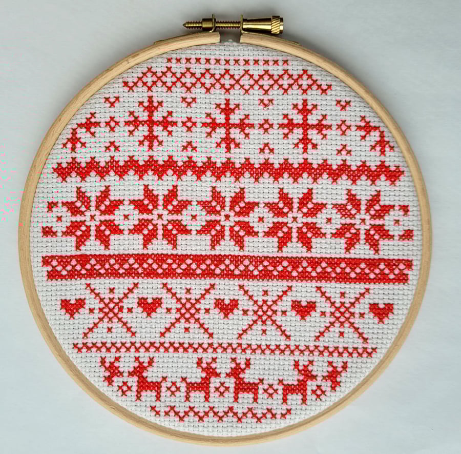 Christmas Fair Isle Sampler Red Cross Stitch Kit 