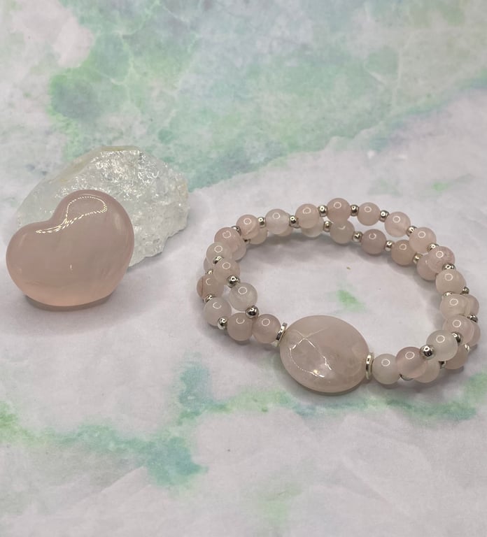 Rose quartz double strand stretchy bracelet
