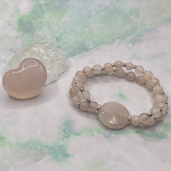 Rose quartz double strand stretchy bracelet