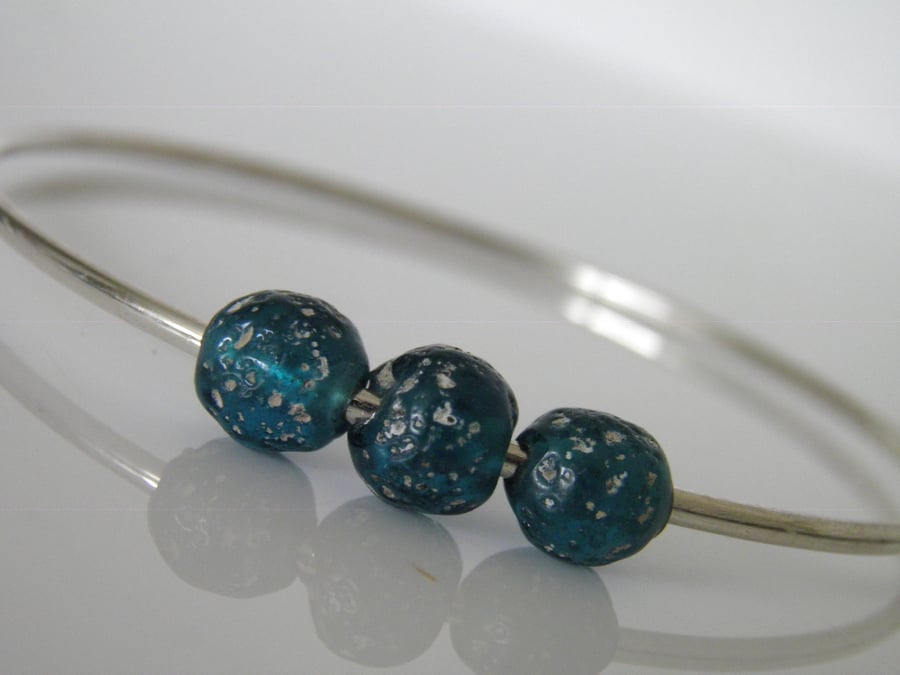 Glass Bead Sterling Silver Bangle 
