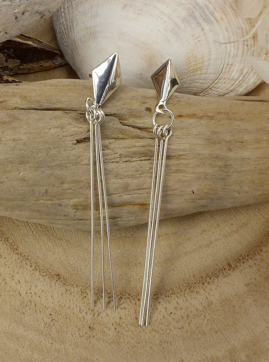 Elegant Sterling Silver Kite Studs with Tassles