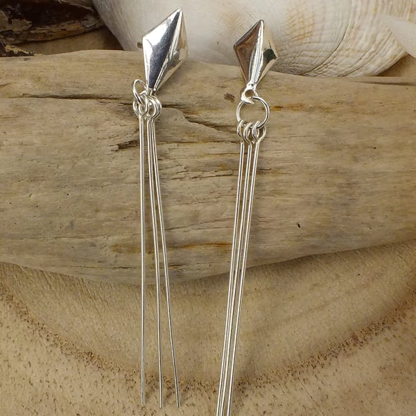 Elegant Sterling Silver Kite Studs with Tassles