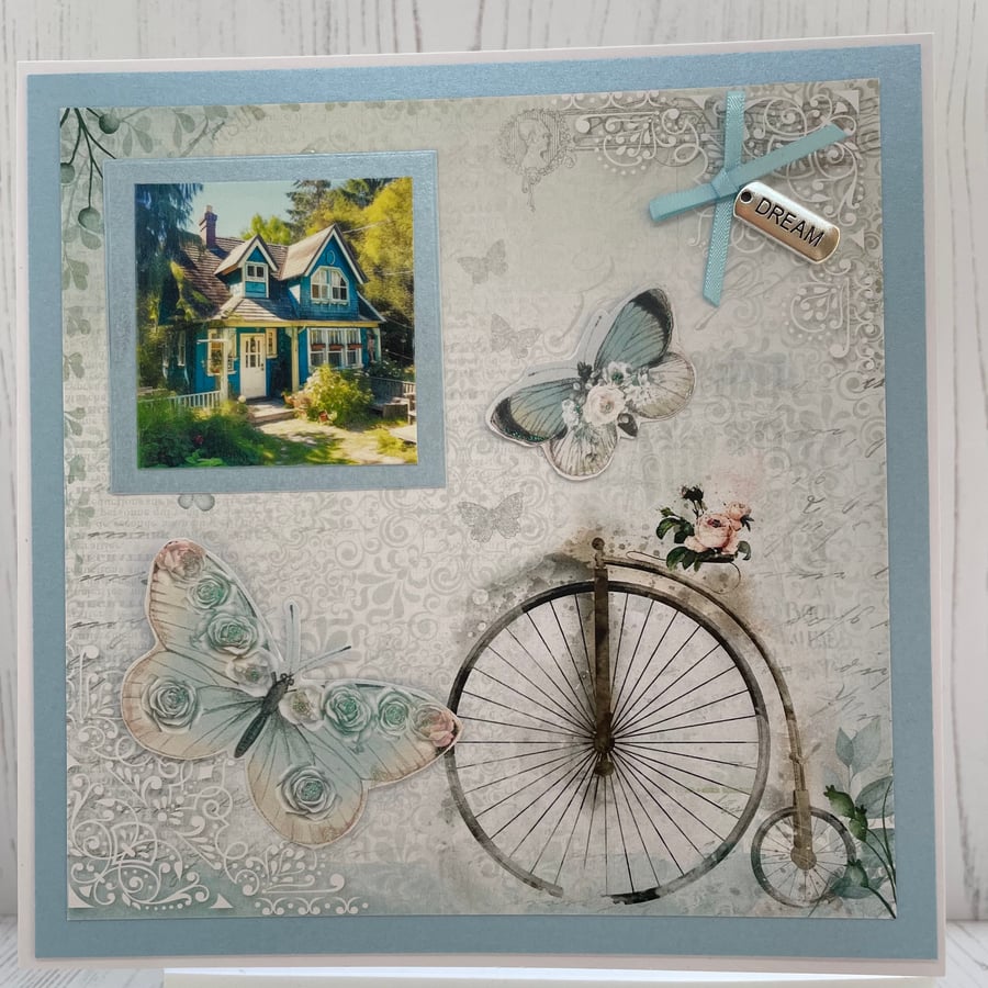 Shades of Blue Card Collection - Penny Farthing and Cottage  C - 18