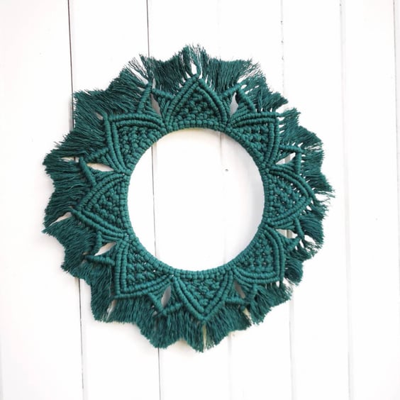 Dark Green Circle Macrame Wall Hanging, Cotton Home decor 