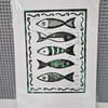 A4 Five Fish lino print. A4 hand printed. 