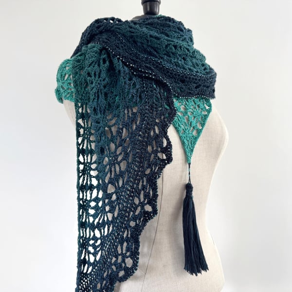 Crochet Wrap with beads and tassel.