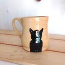 Quirky, humerous Pottery cat Mug, ceramic mug, hand made Black Cat Silhouette
