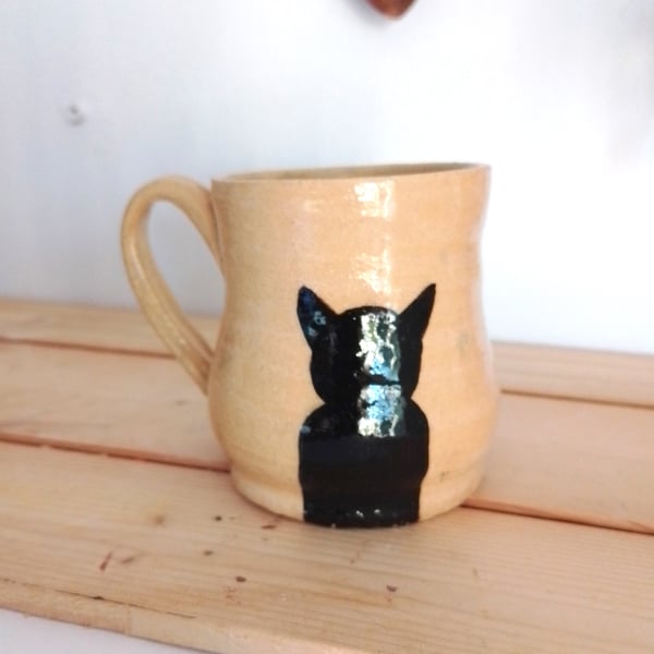 Quirky, humerous Pottery cat Mug, ceramic mug, hand made Black Cat Silhouette