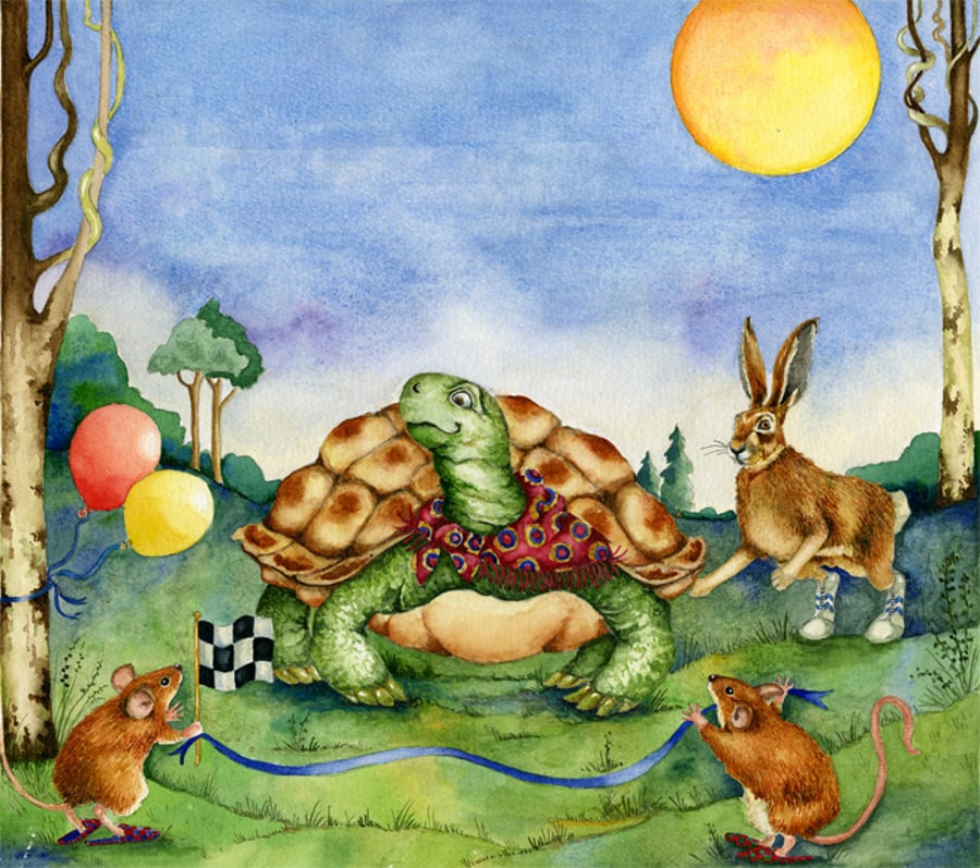 The Hare and the Tortoise Original Painting Aesop's Fable