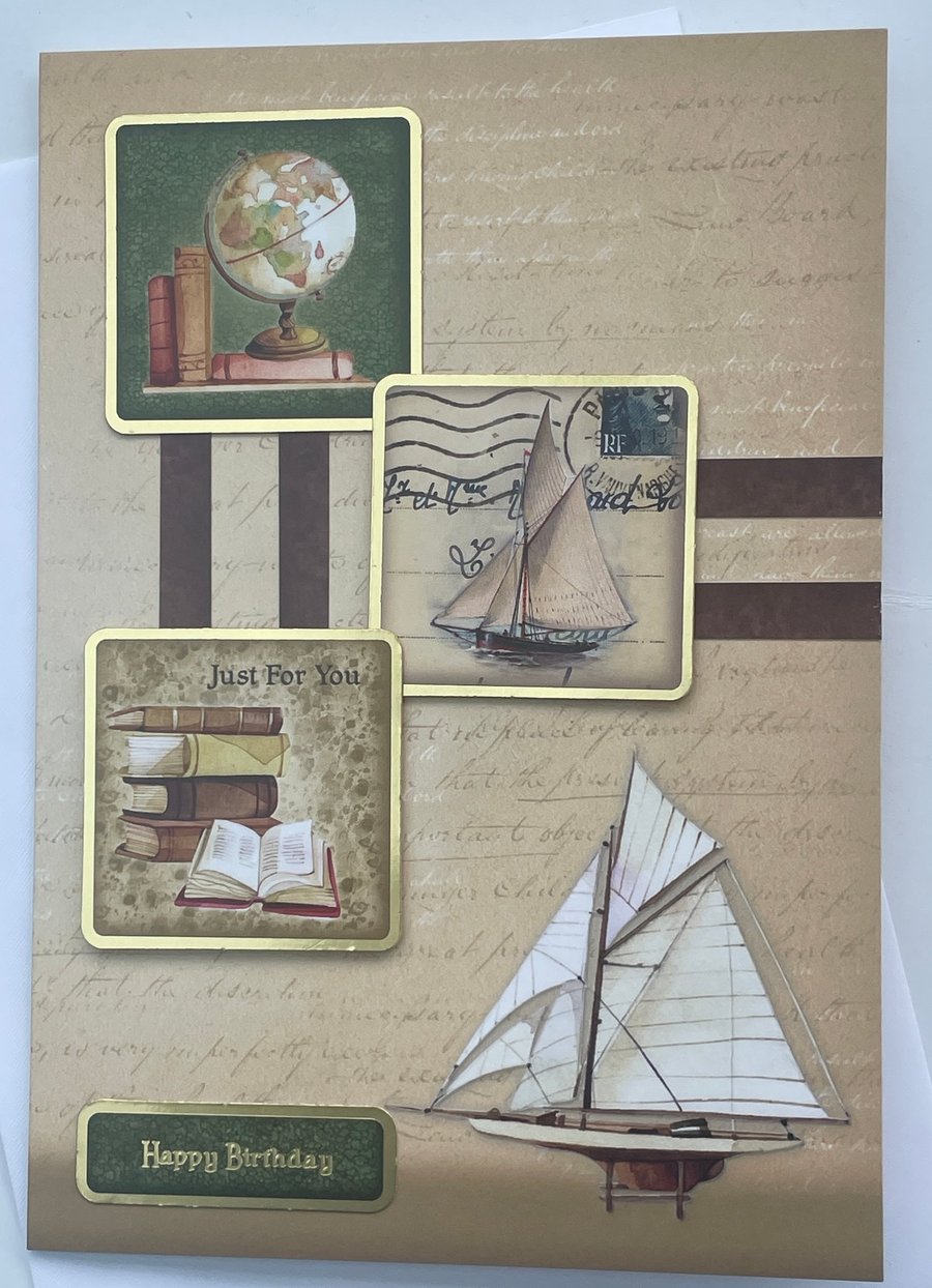 Vintage yacht and globe classic design birthday card