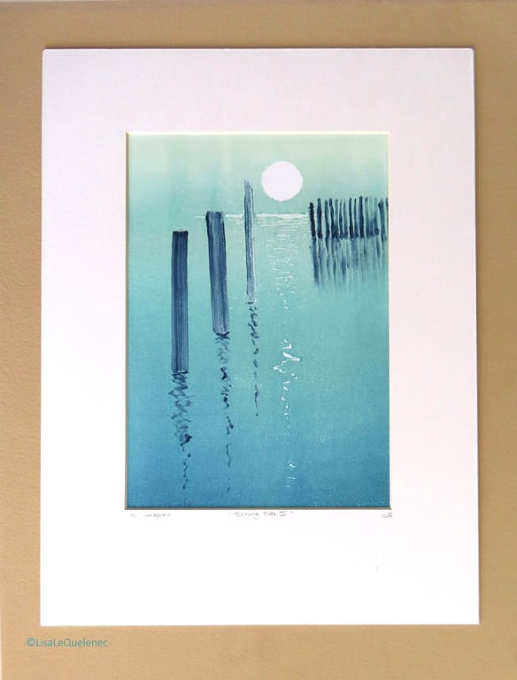 Turning tide III original monoprint moonlight and reflections 