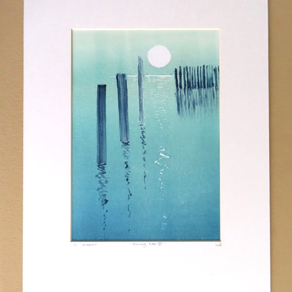 Turning tide III original monoprint moonlight and reflections 
