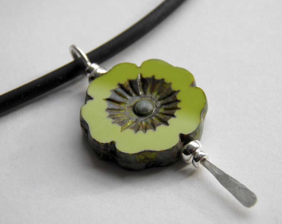 Chartreuse Flower Necklace Sterling Silver, Pendant