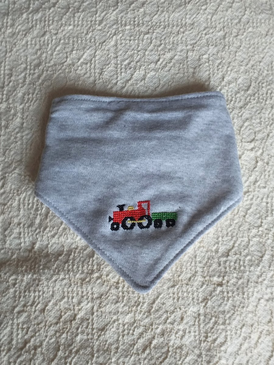 Train Dribble Bib, hand embroidered