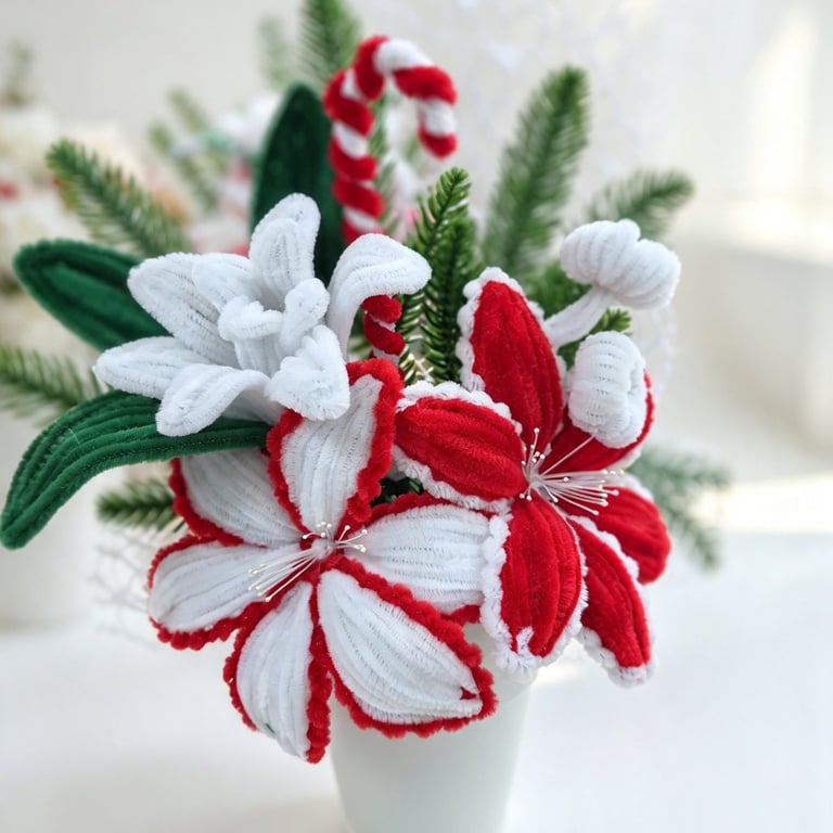 Handmade Red & White Festive Lily Arrangement Everlasting Christmas Flowers 
