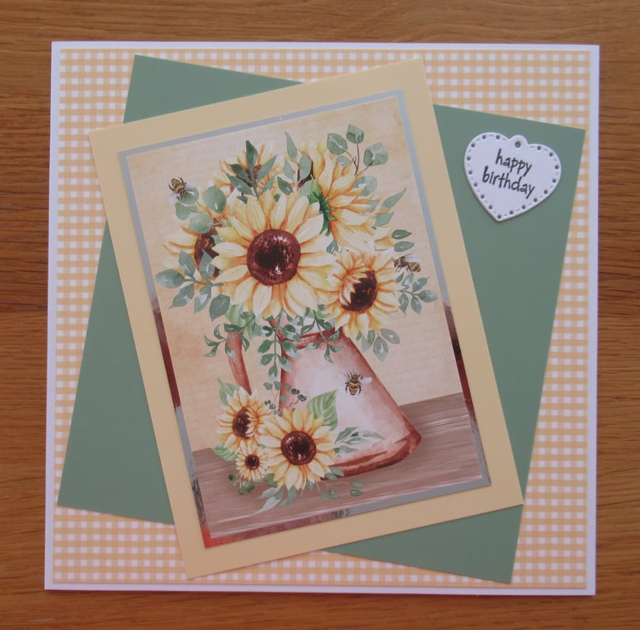 Vase of Sunflowers - Large Birthday Card