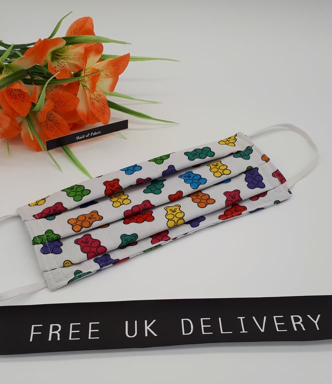 Face mask,  large, 3 layer,  machine washable in gummy bears fabric 